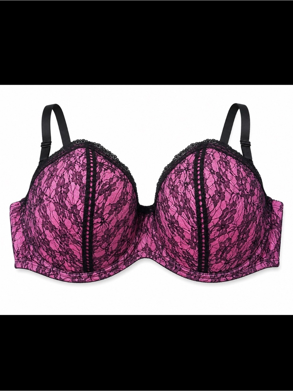 Smart & Sexy Hot pink and black lace underwire bra 44DD padded underwire Pushup